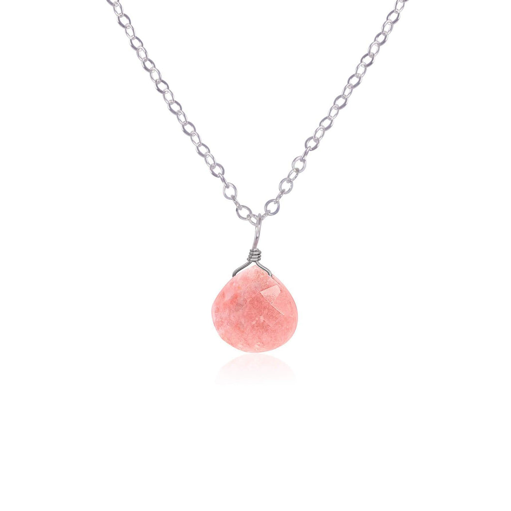 Tiny Pink Peruvian Opal Teardrop Necklace - Tiny Pink Peruvian Opal Teardrop Necklace - Stainless Steel / Cable - Luna Tide Handmade Crystal Jewellery