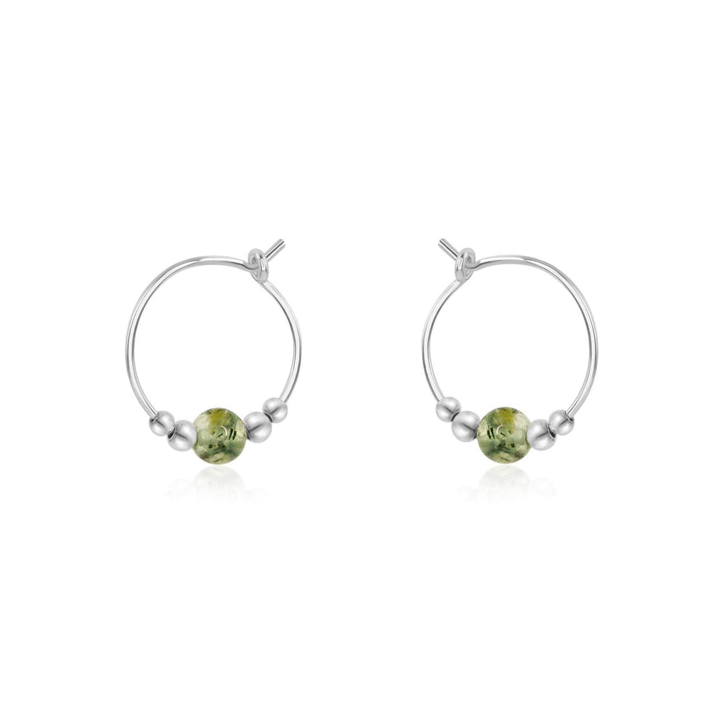 Tiny Prehnite Gemstone Bead Hoop Earrings - Tiny Prehnite Gemstone Bead Hoop Earrings - Sterling Silver - Luna Tide Handmade Crystal Jewellery