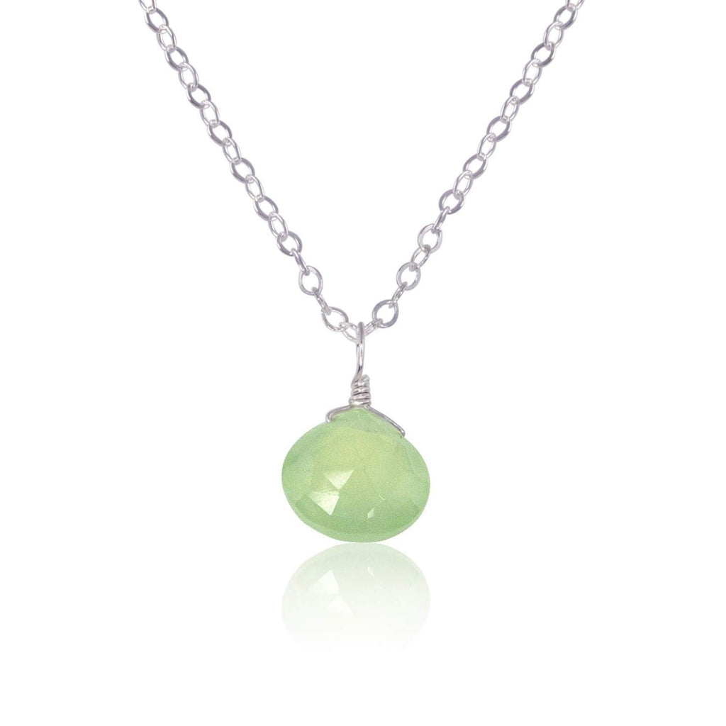 Tiny Prehnite Teardrop Crystal Necklace - Tiny Prehnite Teardrop Crystal Necklace - Stainless Steel / Cable - Luna Tide Handmade Crystal Jewellery