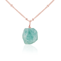 Tiny Raw Amazonite Pendant Necklace - Tiny Raw Amazonite Pendant Necklace - 14k Rose Gold Fill / Satellite - Luna Tide Handmade Crystal Jewellery