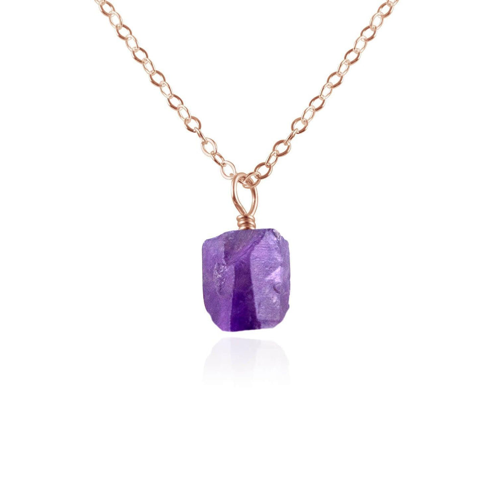 Tiny Raw Amethyst Pendant Necklace - Tiny Raw Amethyst Pendant Necklace - 14k Rose Gold Fill / Cable - Luna Tide Handmade Crystal Jewellery