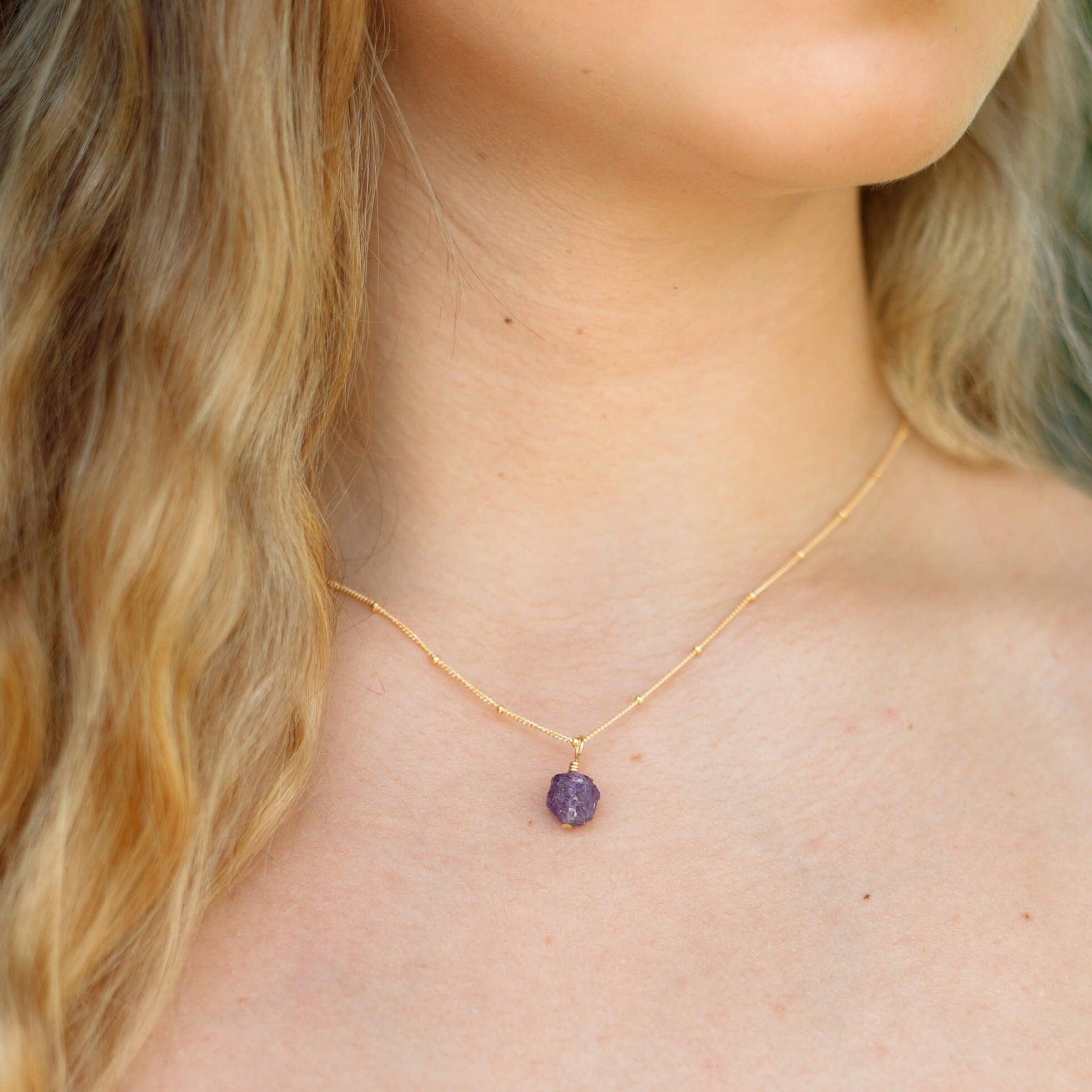 Tiny Raw Amethyst Pendant Necklace - Tiny Raw Amethyst Pendant Necklace - Sterling Silver / Cable - Luna Tide Handmade Crystal Jewellery