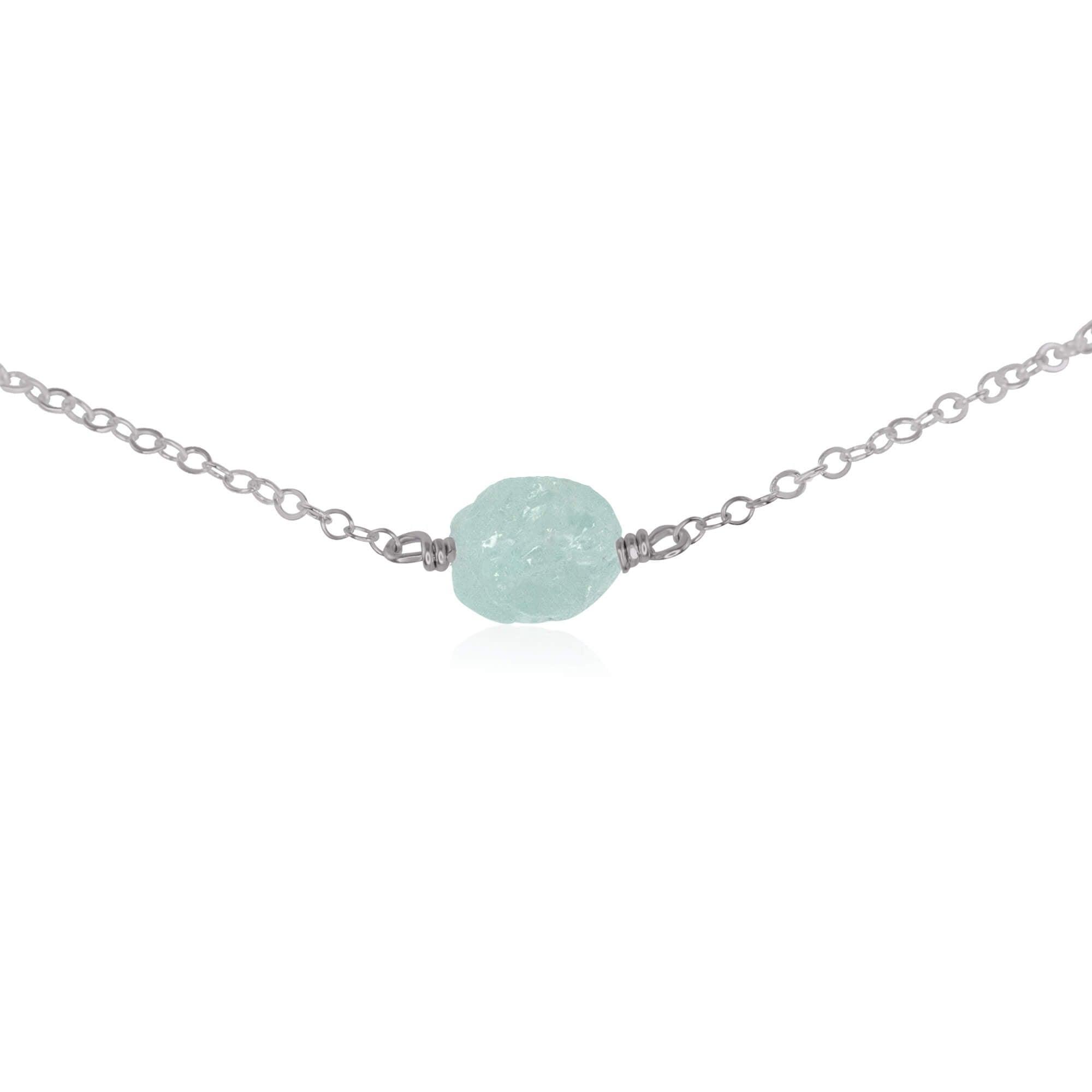 Tiny Raw Aquamarine Crystal Nugget Choker - Tiny Raw Aquamarine Crystal Nugget Choker - Stainless Steel - Luna Tide Handmade Crystal Jewellery