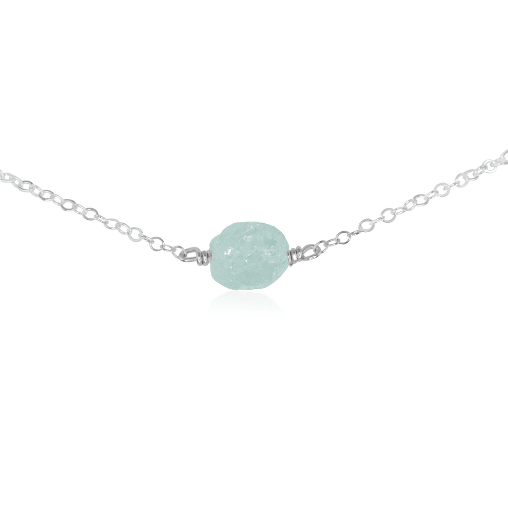 Tiny Raw Aquamarine Crystal Nugget Choker - Tiny Raw Aquamarine Crystal Nugget Choker - Sterling Silver - Luna Tide Handmade Crystal Jewellery