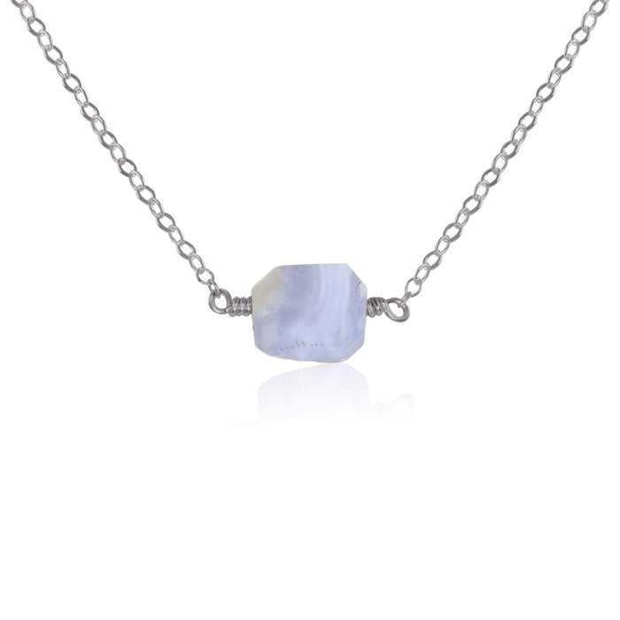Tiny Raw Blue Lace Agate Crystal Nugget Necklace - Tiny Raw Blue Lace Agate Crystal Nugget Necklace - Stainless Steel - Luna Tide Handmade Crystal Jewellery