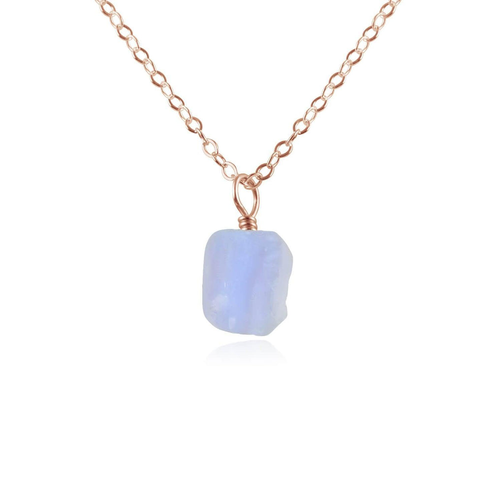 Tiny Raw Blue Lace Agate Pendant Necklace - Tiny Raw Blue Lace Agate Pendant Necklace - 14k Rose Gold Fill / Cable - Luna Tide Handmade Crystal Jewellery