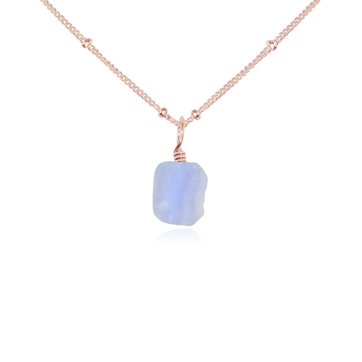 Raw Crystal Pendant Necklace - Blue Lace Agate - 14K Rose Gold Fill Satellite - Luna Tide Handmade Jewellery