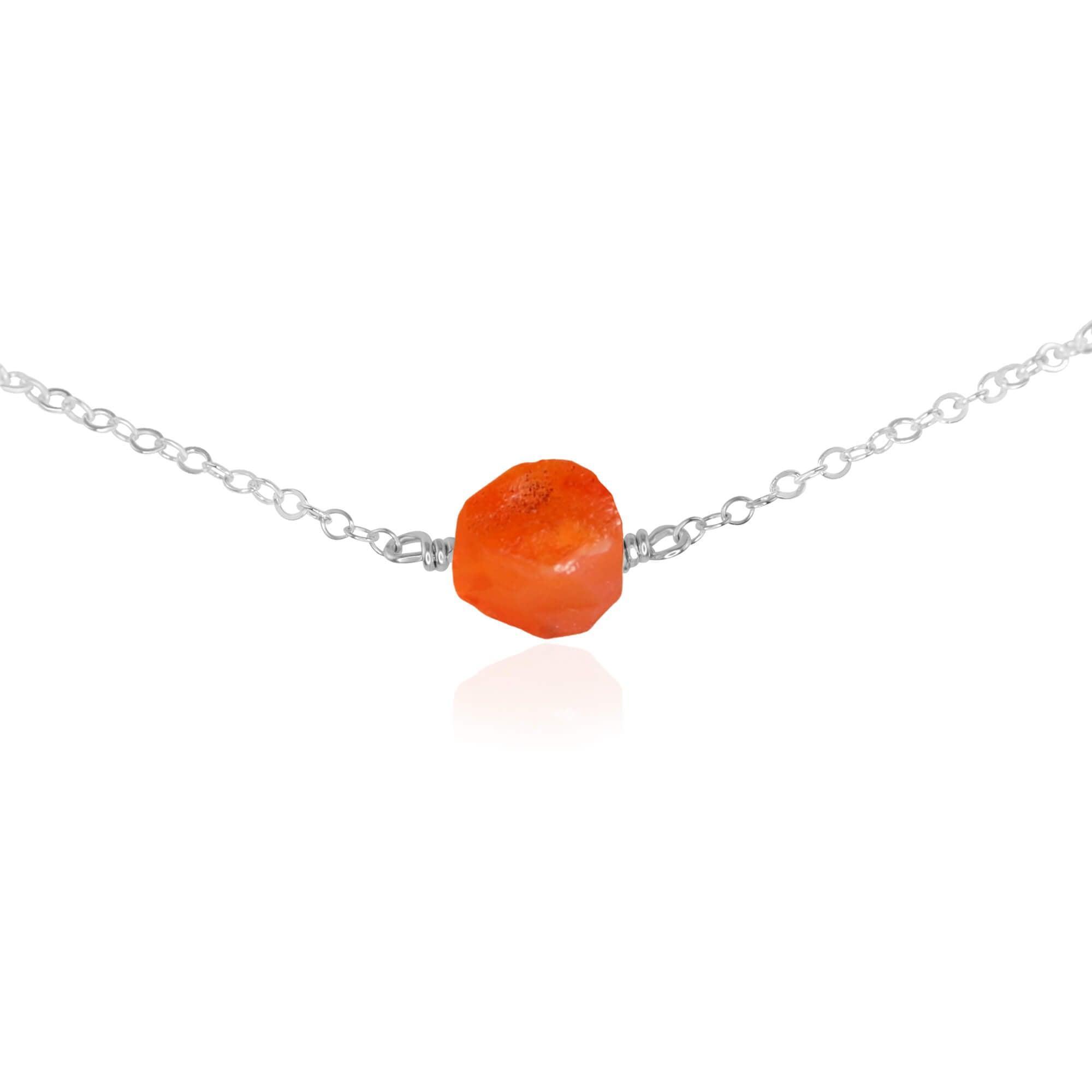 Tiny Raw Carnelian Crystal Nugget Choker - Tiny Raw Carnelian Crystal Nugget Choker - Sterling Silver - Luna Tide Handmade Crystal Jewellery