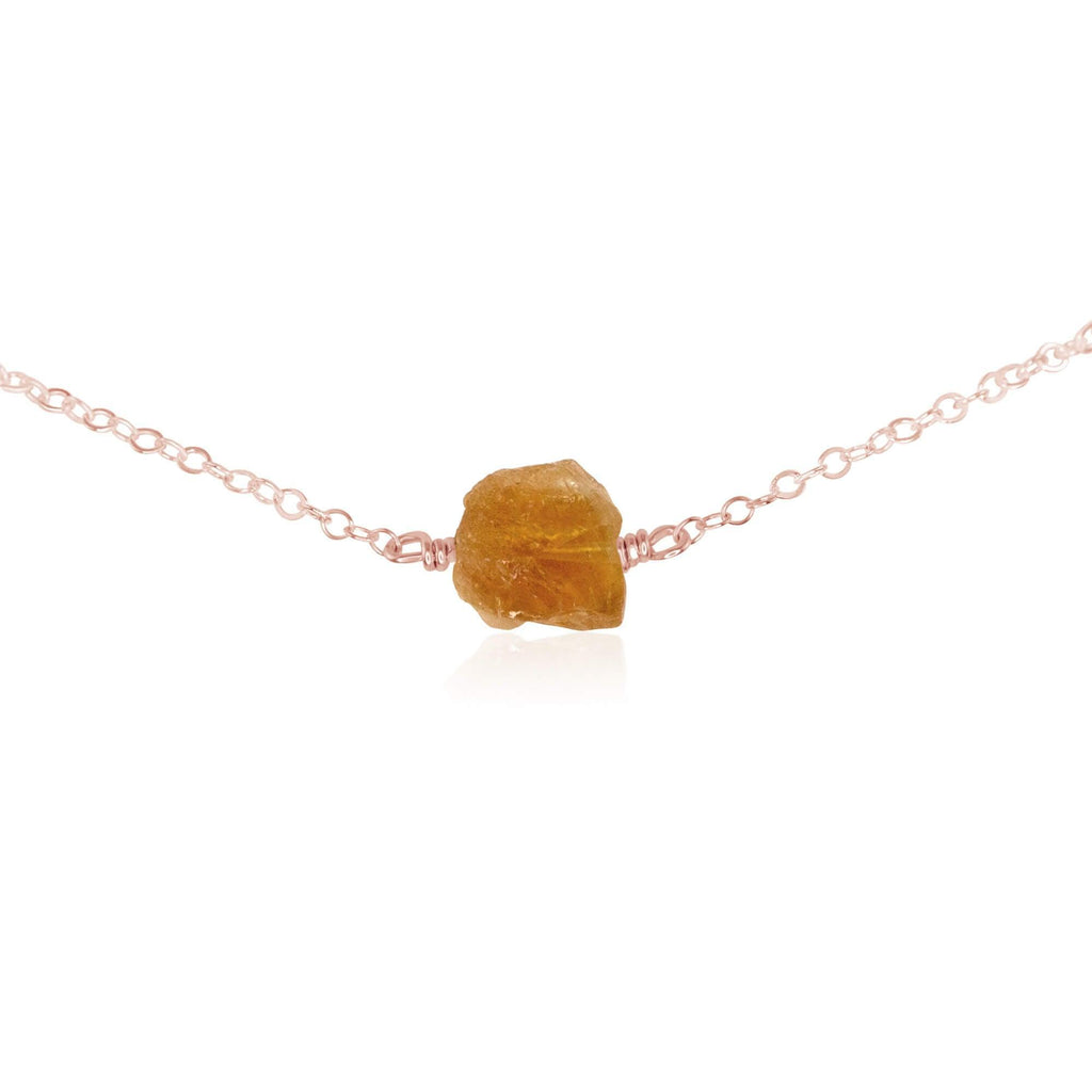 Tiny Raw Citrine Crystal Nugget Choker - Tiny Raw Citrine Crystal Nugget Choker - 14k Rose Gold Fill - Luna Tide Handmade Crystal Jewellery