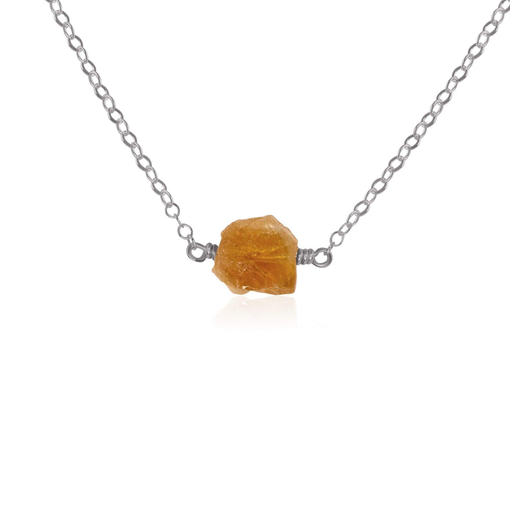 Tiny Raw Citrine Crystal Nugget Necklace - Tiny Raw Citrine Crystal Nugget Necklace - Stainless Steel - Luna Tide Handmade Crystal Jewellery