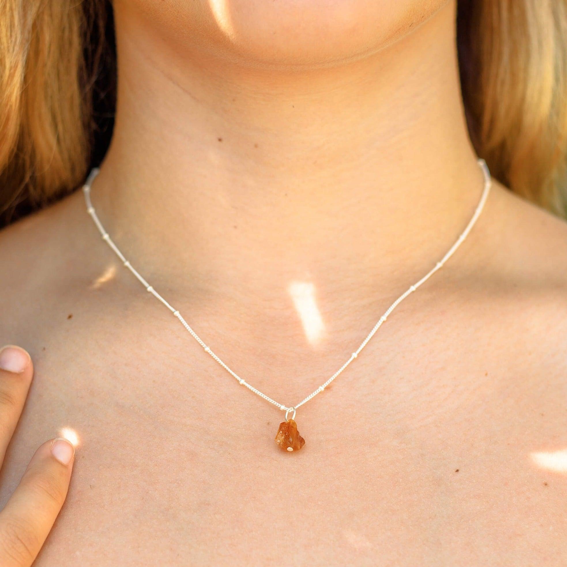 Tiny Raw Citrine Pendant Necklace - Tiny Raw Citrine Pendant Necklace - 14k Gold Fill / Cable - Luna Tide Handmade Crystal Jewellery