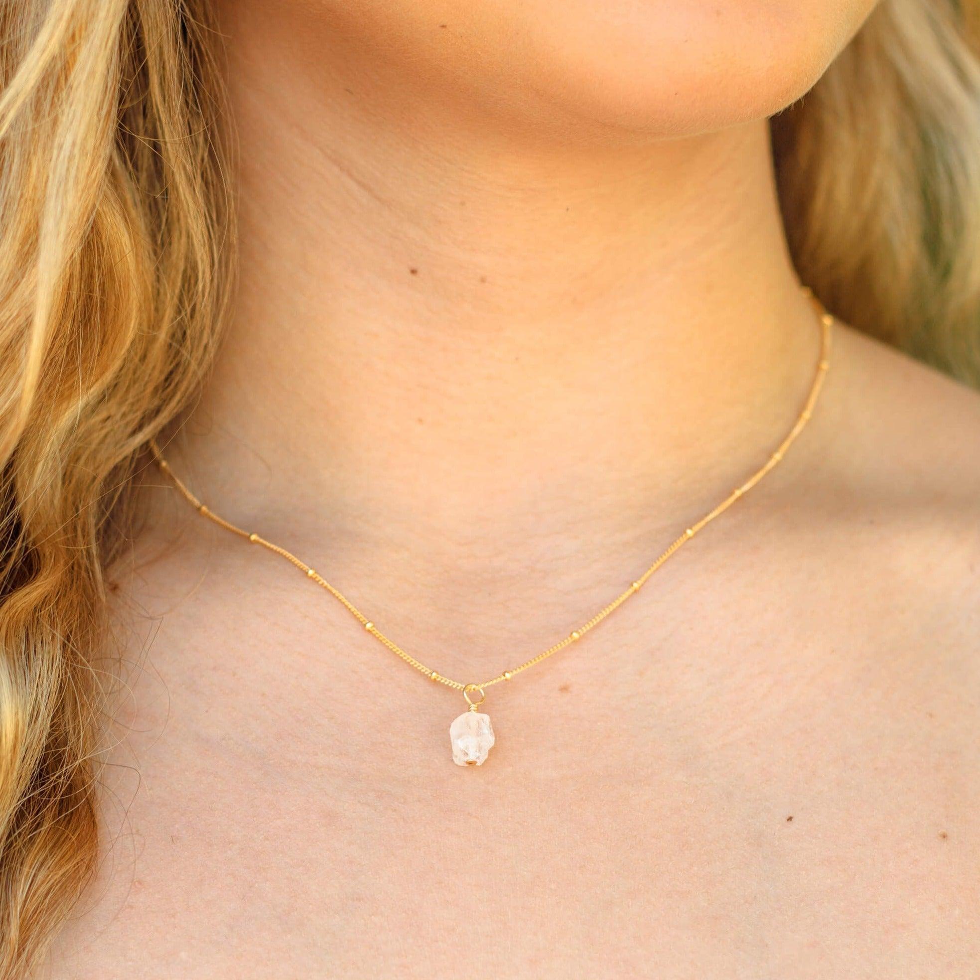 Tiny Raw Crystal Quartz Pendant Necklace - Tiny Raw Crystal Quartz Pendant Necklace - 14k Gold Fill / Cable - Luna Tide Handmade Crystal Jewellery