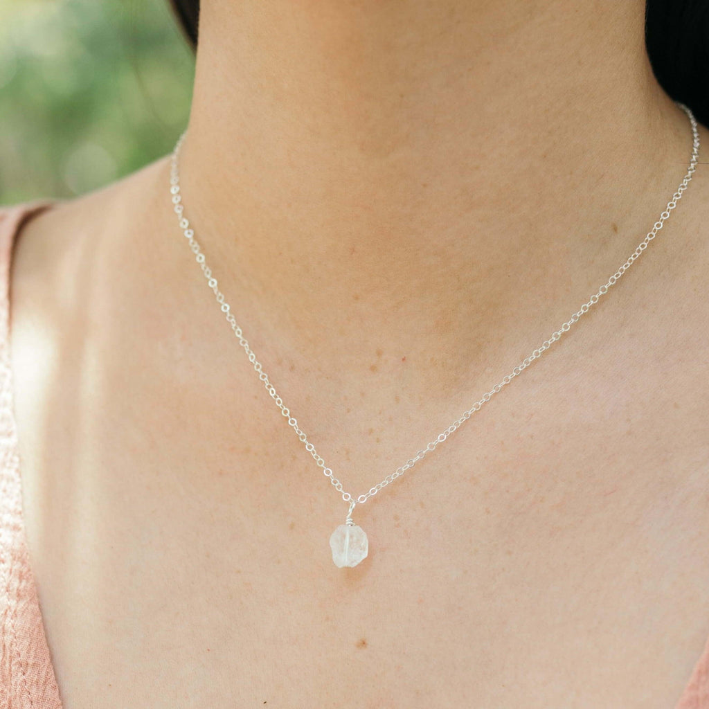 Tiny Raw Crystal Quartz Pendant Necklace - Tiny Raw Crystal Quartz Pendant Necklace - 14k Gold Fill / Cable - Luna Tide Handmade Crystal Jewellery