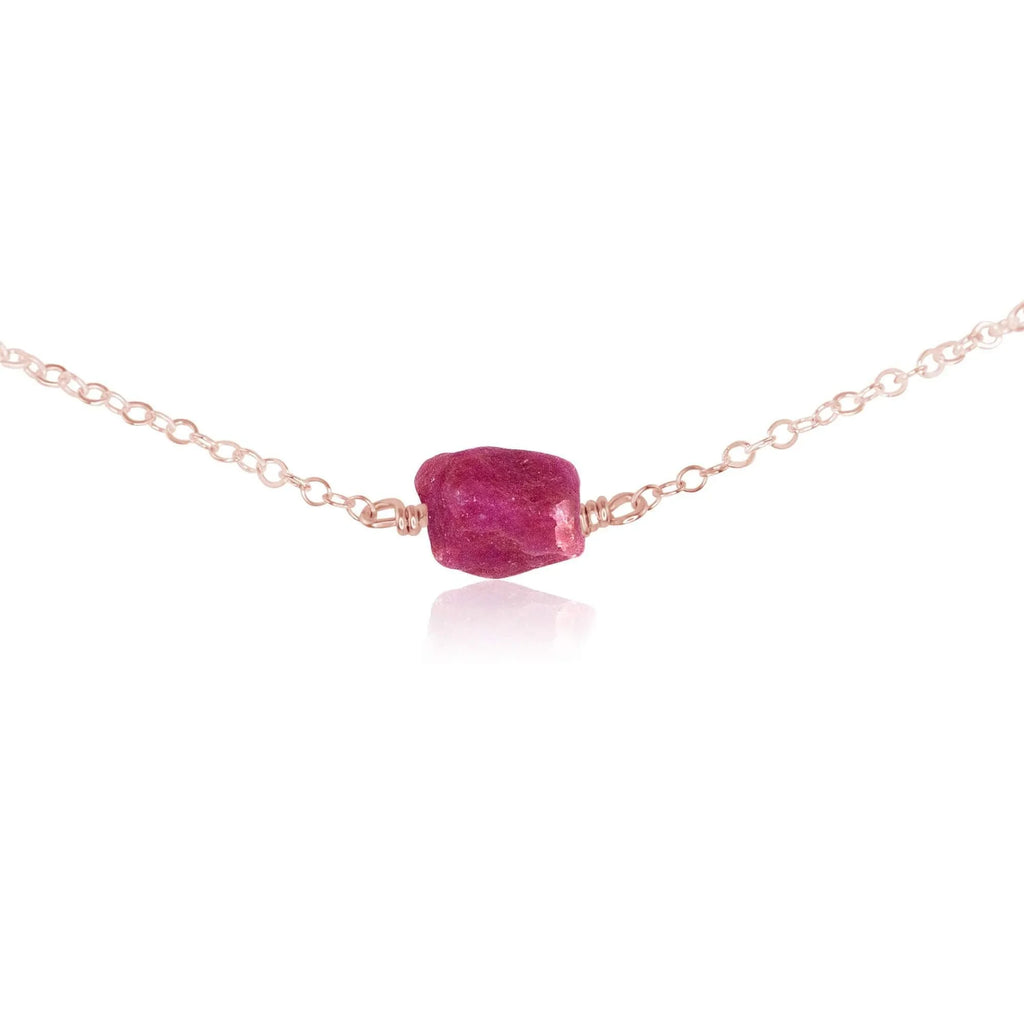 Tiny Raw Earth Red Ruby Crystal Nugget Choker - Tiny Raw Earth Red Ruby Crystal Nugget Choker - 14k Rose Gold Fill - Luna Tide Handmade Crystal Jewellery