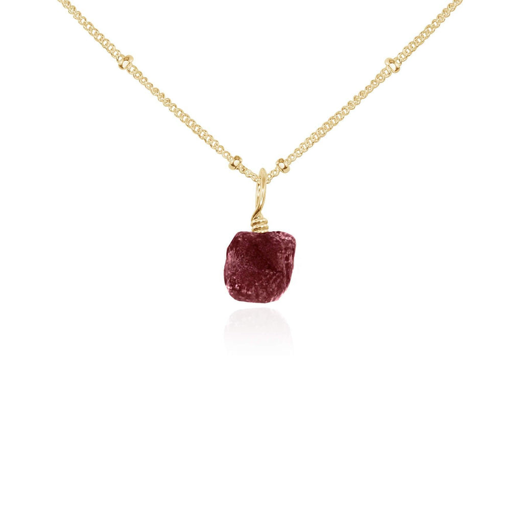 Tiny Raw Earth Red Ruby Pendant Necklace - Tiny Raw Earth Red Ruby Pendant Necklace - 14k Gold Fill / Satellite - Luna Tide Handmade Crystal Jewellery