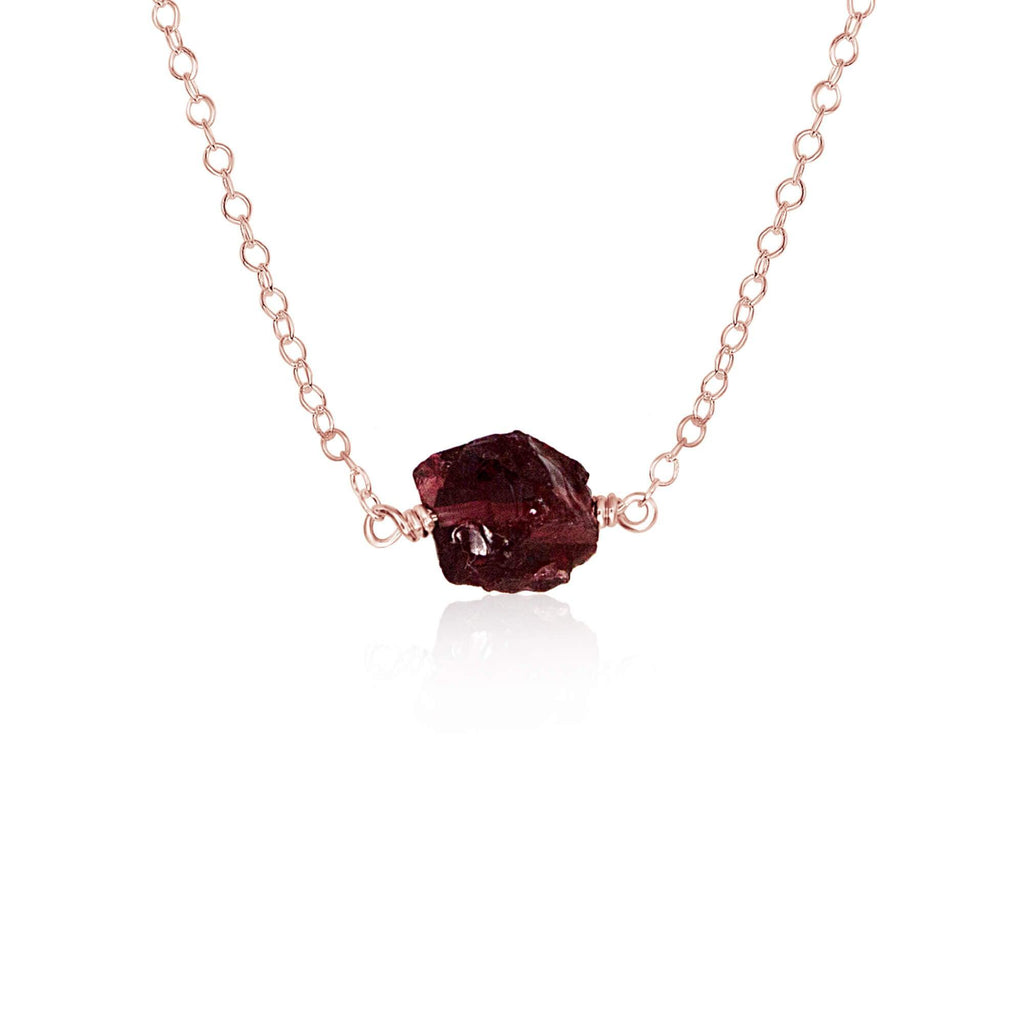 Tiny Raw Garnet Crystal Nugget Necklace - Tiny Raw Garnet Crystal Nugget Necklace - 14k Rose Gold Fill - Luna Tide Handmade Crystal Jewellery