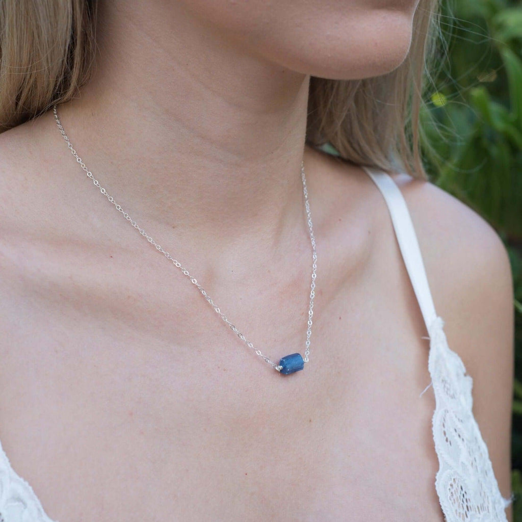 Tiny Raw Kyanite Crystal Nugget Necklace - Tiny Raw Kyanite Crystal Nugget Necklace - 14k Gold Fill - Luna Tide Handmade Crystal Jewellery