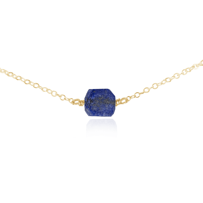 Tiny Raw Lapis Lazuli Crystal Nugget Choker - Tiny Raw Lapis Lazuli Crystal Nugget Choker - 14k Gold Fill - Luna Tide Handmade Crystal Jewellery
