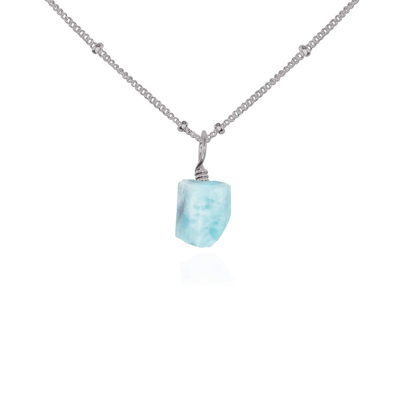 Raw Crystal Pendant Necklace - Larimar - Stainless Steel Satellite - Luna Tide Handmade Jewellery