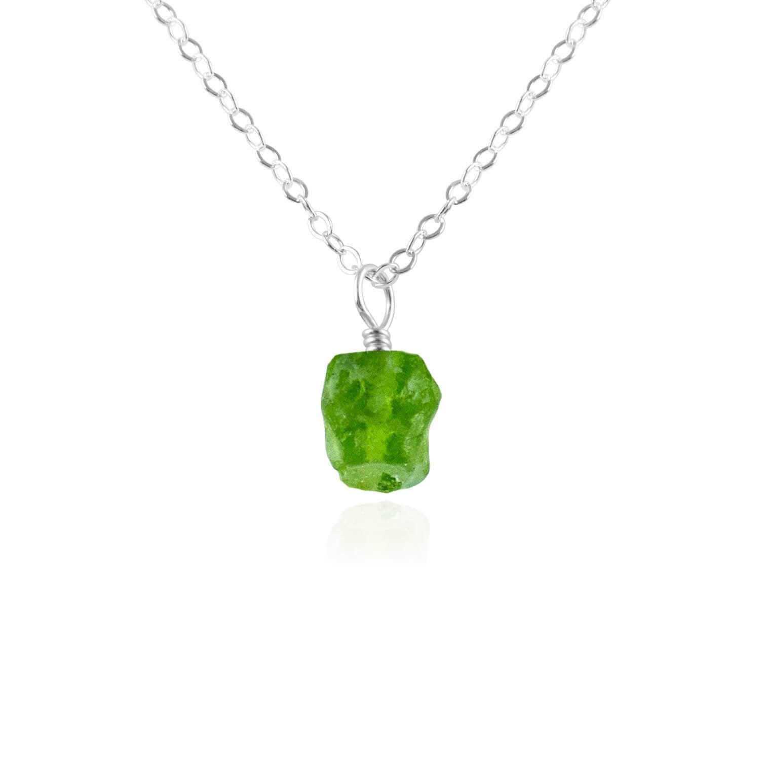 Tiny Raw Peridot Pendant Necklace - Tiny Raw Peridot Pendant Necklace - Sterling Silver / Cable - Luna Tide Handmade Crystal Jewellery