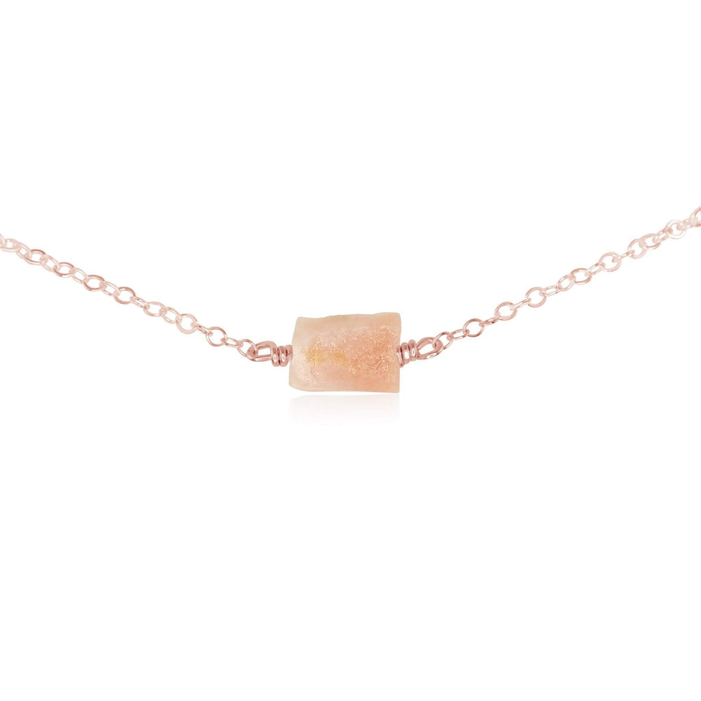 Tiny Raw Pink Peruvian Opal Crystal Nugget Choker - Tiny Raw Pink Peruvian Opal Crystal Nugget Choker - 14k Rose Gold Fill - Luna Tide Handmade Crystal Jewellery