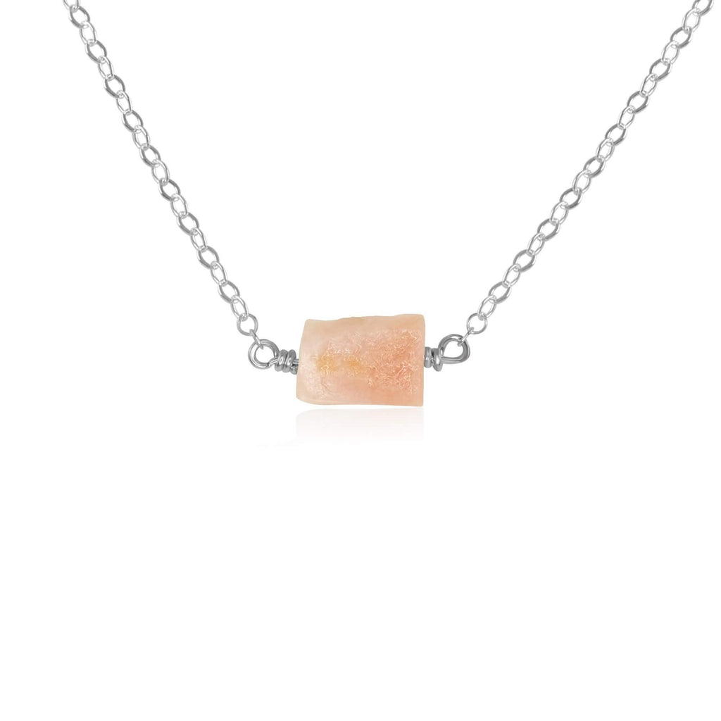 Tiny Raw Pink Peruvian Opal Crystal Nugget Necklace - Tiny Raw Pink Peruvian Opal Crystal Nugget Necklace - Sterling Silver - Luna Tide Handmade Crystal Jewellery