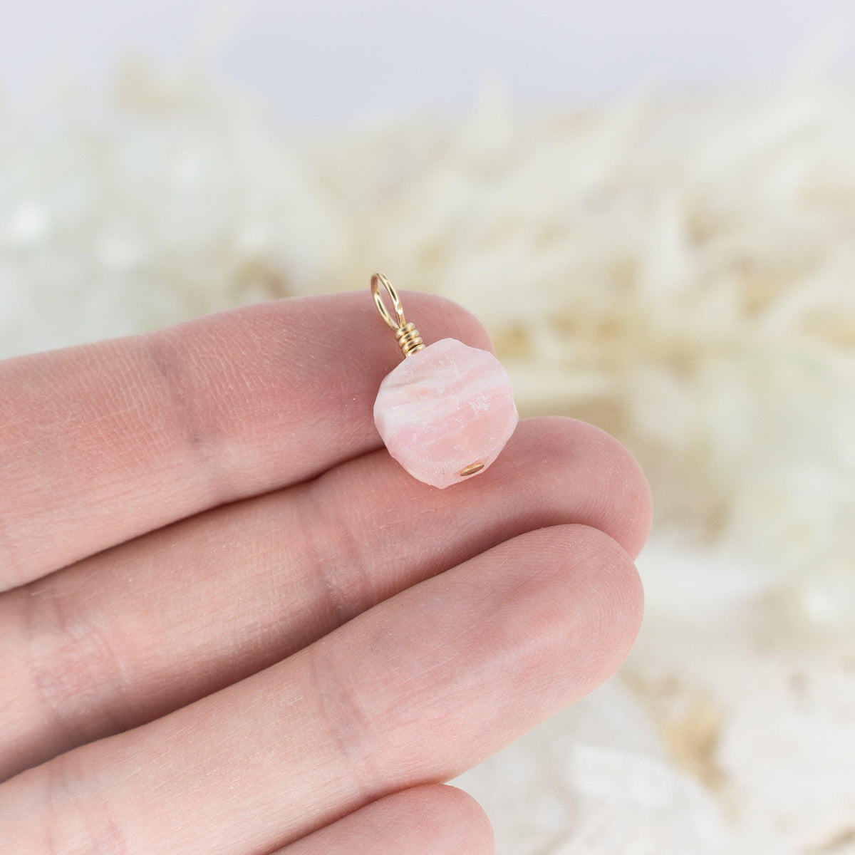 Tiny Raw Pink Peruvian Opal Crystal Pendant - Tiny Raw Pink Peruvian Opal Crystal Pendant - 14k Gold Fill - Luna Tide Handmade Crystal Jewellery