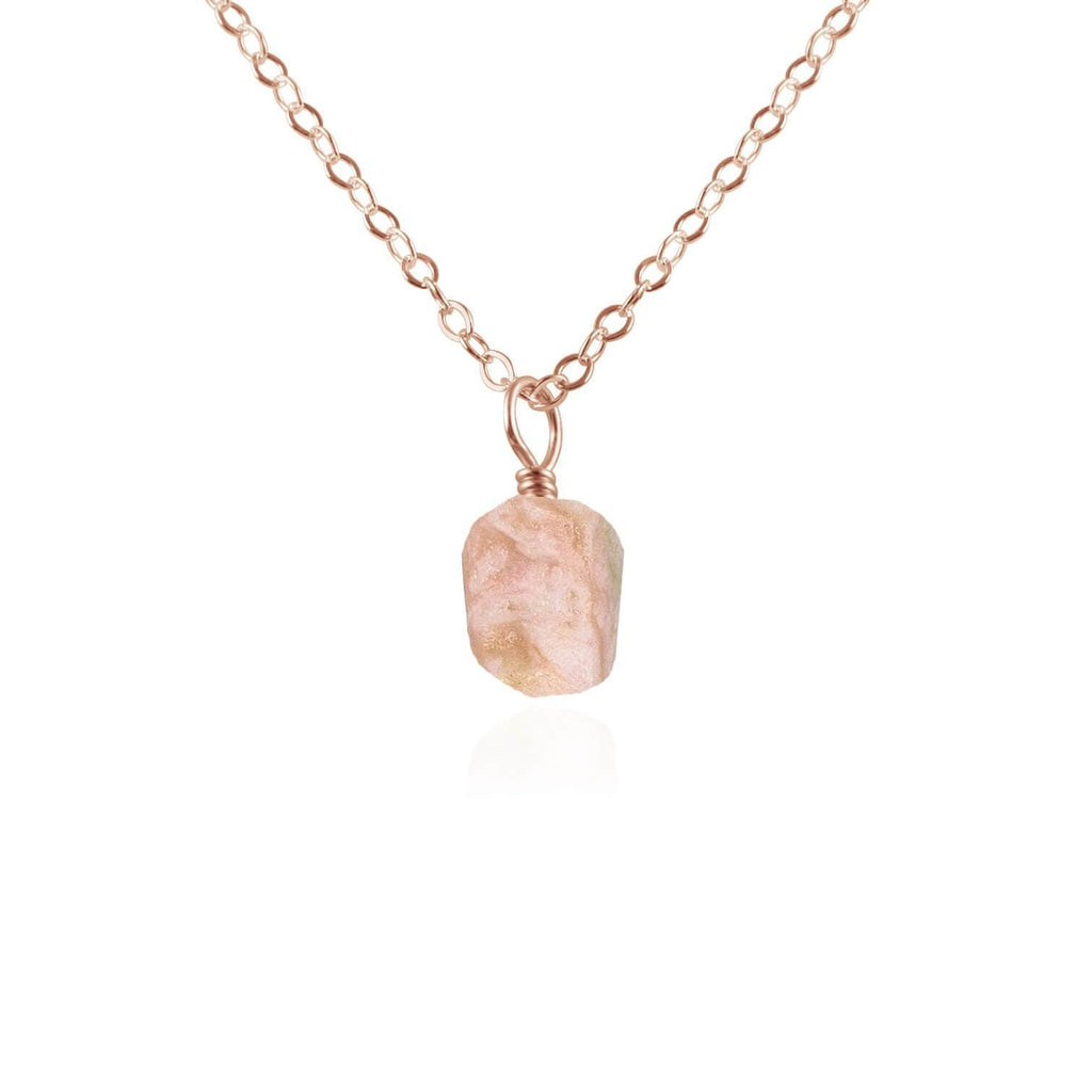 Tiny Raw Pink Peruvian Opal Pendant Necklace - Tiny Raw Pink Peruvian Opal Pendant Necklace - 14k Rose Gold Fill / Cable - Luna Tide Handmade Crystal Jewellery