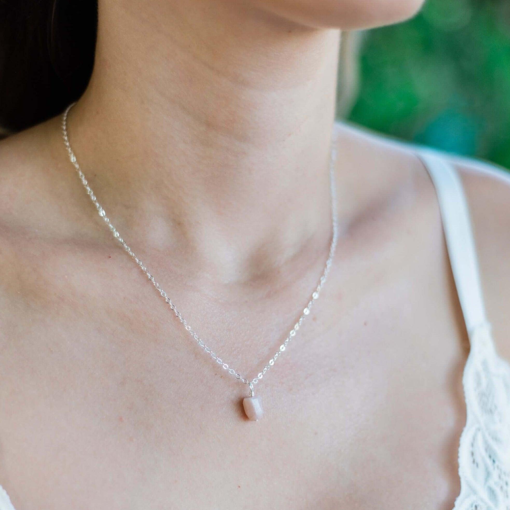 Tiny Raw Pink Peruvian Opal Pendant Necklace - Tiny Raw Pink Peruvian Opal Pendant Necklace - Sterling Silver / Cable - Luna Tide Handmade Crystal Jewellery