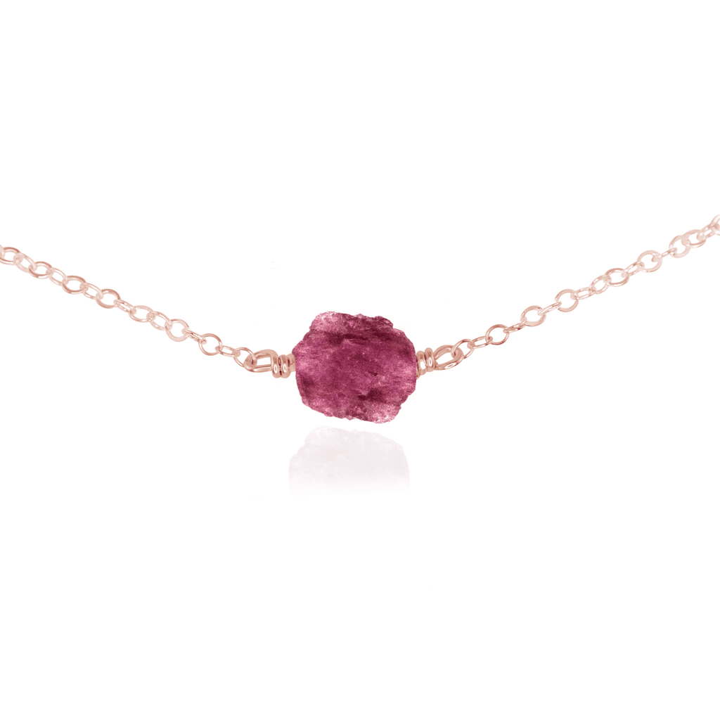 Tiny Raw Pink Tourmaline Crystal Nugget Choker - Tiny Raw Pink Tourmaline Crystal Nugget Choker - 14k Rose Gold Fill - Luna Tide Handmade Crystal Jewellery