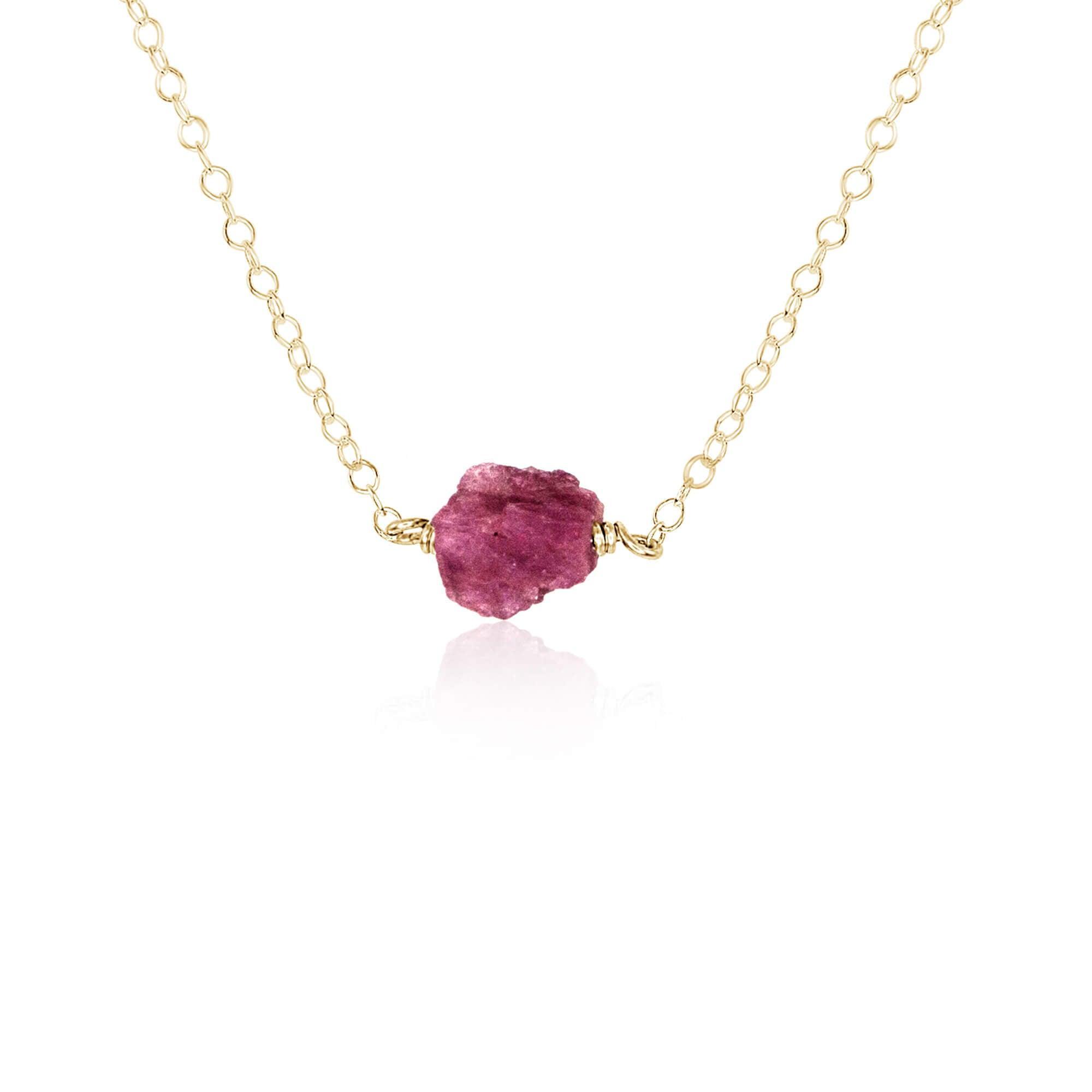 Tiny Raw Pink Tourmaline Crystal Nugget Necklace - Tiny Raw Pink Tourmaline Crystal Nugget Necklace - 14k Gold Fill - Luna Tide Handmade Crystal Jewellery