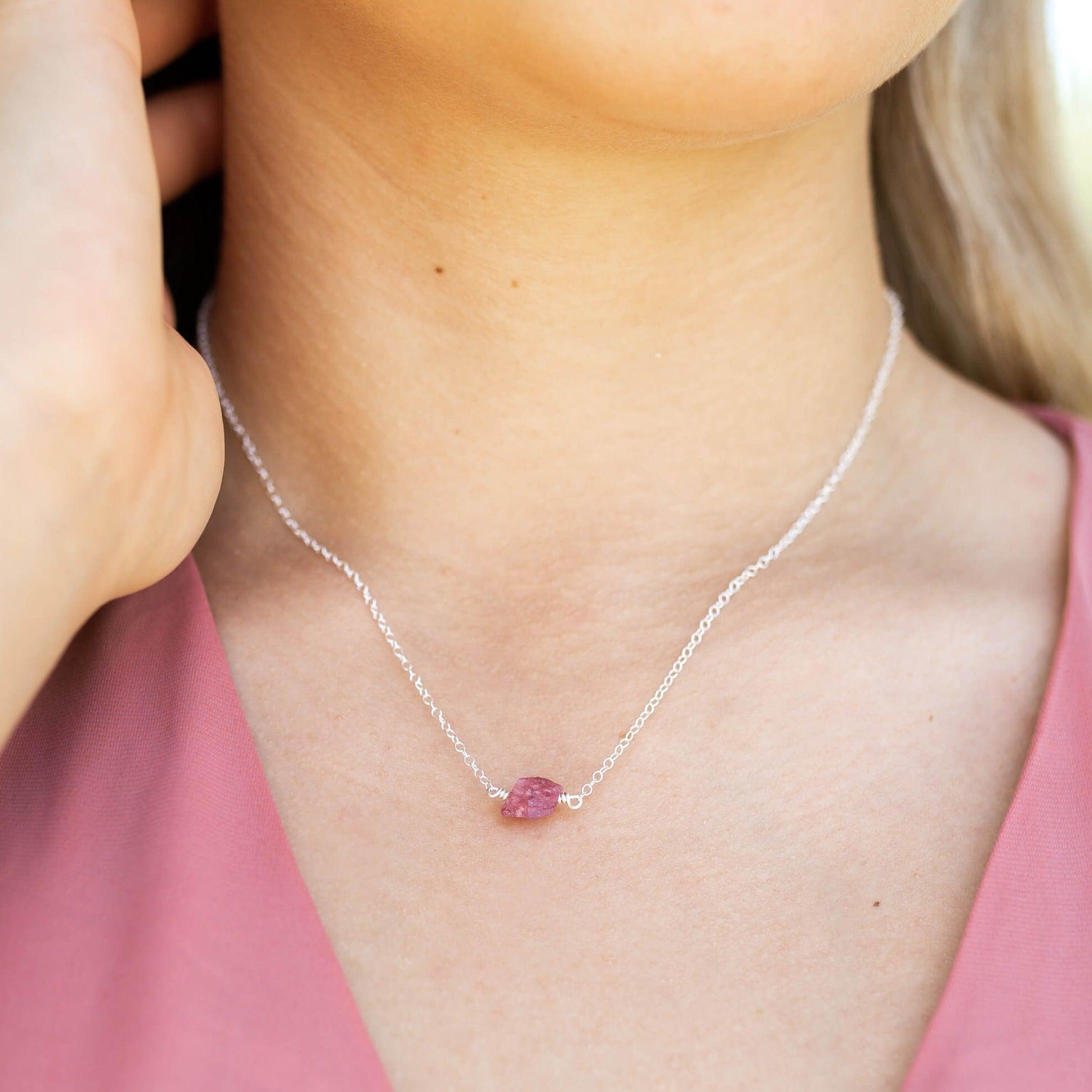 Tiny Raw Pink Tourmaline Crystal Nugget Necklace - Tiny Raw Pink Tourmaline Crystal Nugget Necklace - 14k Gold Fill - Luna Tide Handmade Crystal Jewellery