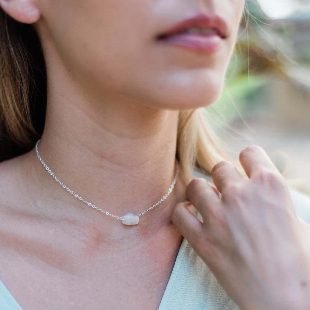 Tiny Raw Rainbow Moonstone Crystal Nugget Choker - Tiny Raw Rainbow Moonstone Crystal Nugget Choker - 14k Gold Fill - Luna Tide Handmade Crystal Jewellery