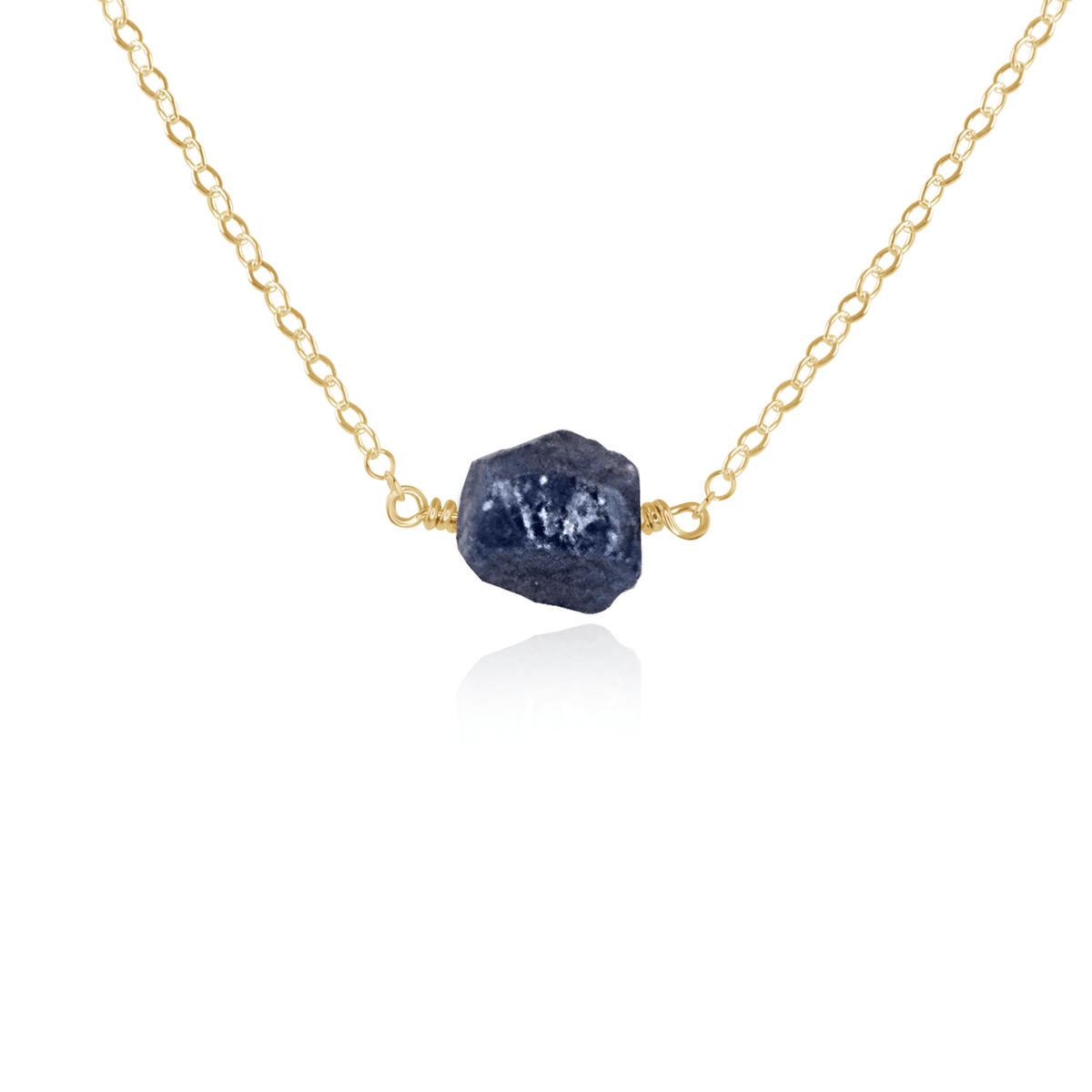 Tiny Raw Sapphire Crystal Nugget Necklace - Tiny Raw Sapphire Crystal Nugget Necklace - 14k Gold Fill - Luna Tide Handmade Crystal Jewellery