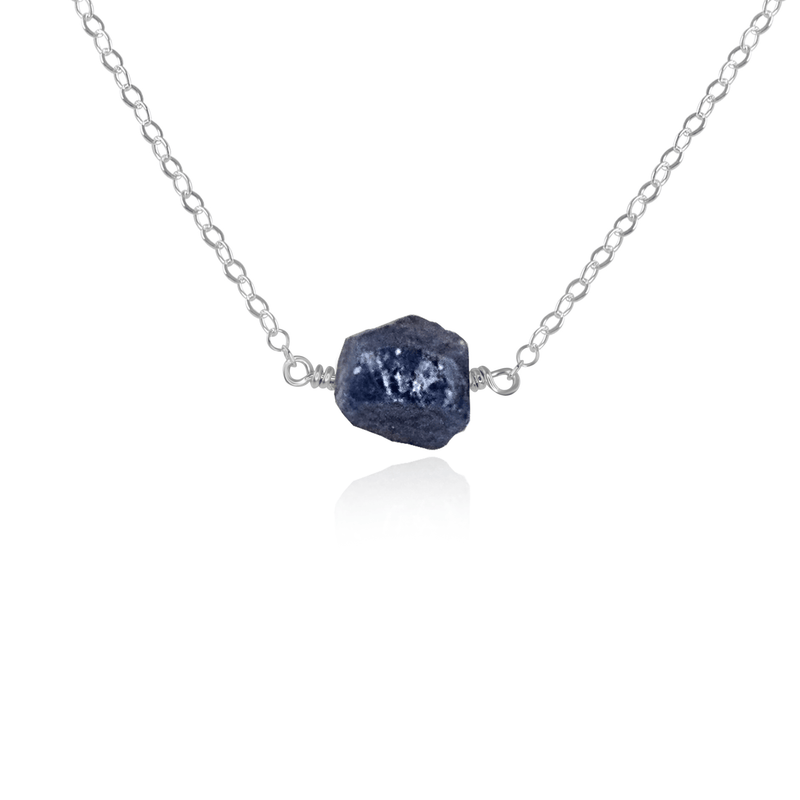 Tiny Raw Sapphire Crystal Nugget Necklace - Tiny Raw Sapphire Crystal Nugget Necklace - Sterling Silver - Luna Tide Handmade Crystal Jewellery