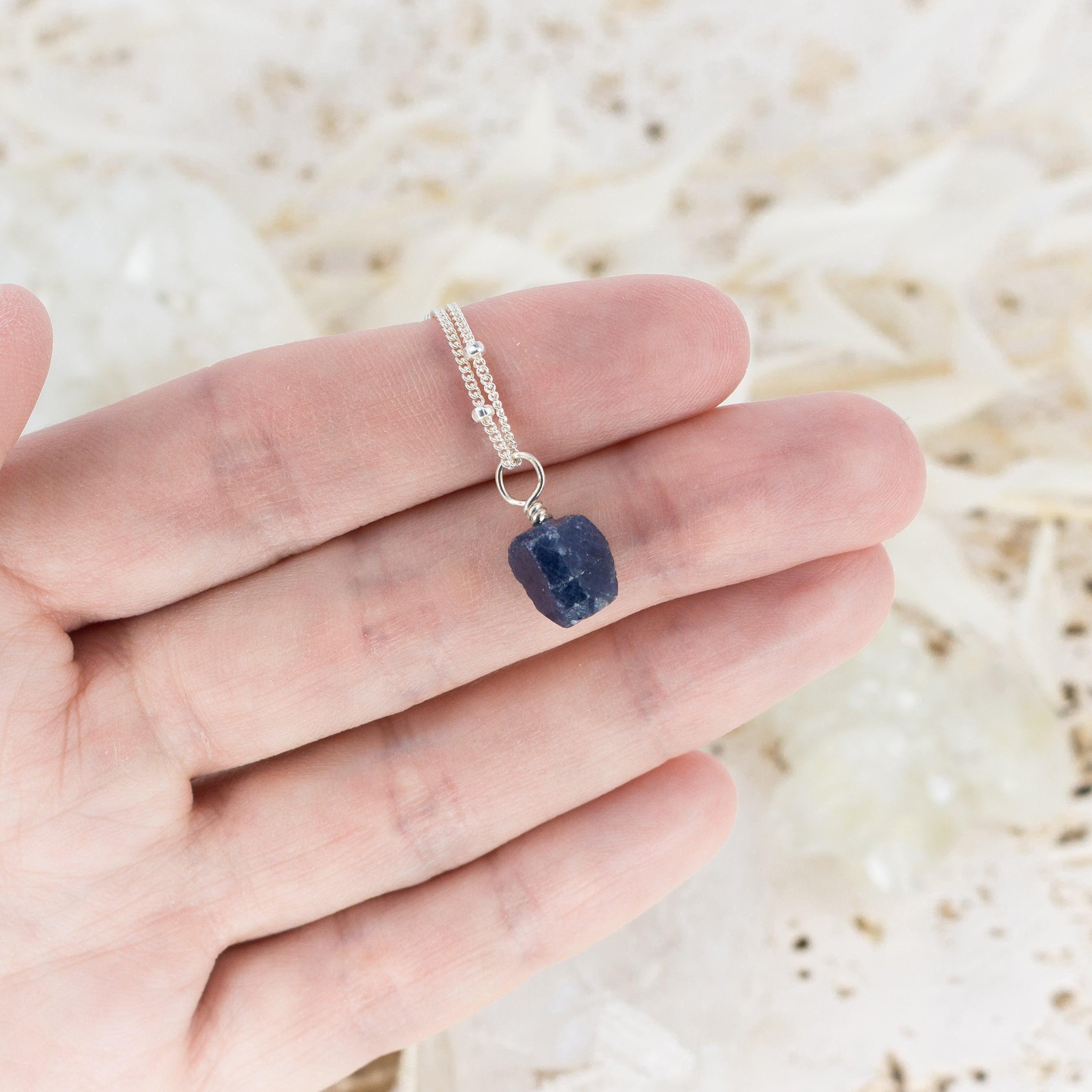 Tiny Raw Sapphire Pendant Necklace - Tiny Raw Sapphire Pendant Necklace - 14k Gold Fill / Cable - Luna Tide Handmade Crystal Jewellery