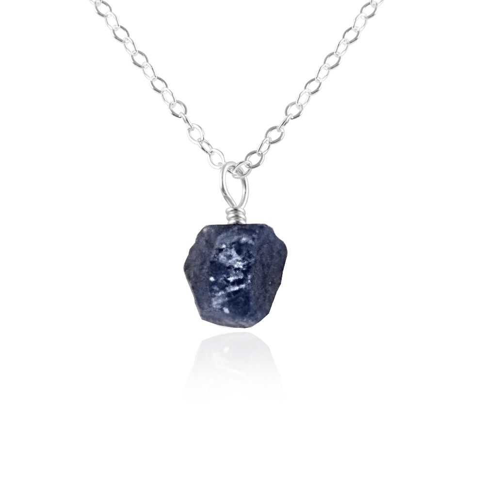 Tiny Raw Sapphire Pendant Necklace - Tiny Raw Sapphire Pendant Necklace - Sterling Silver / Cable - Luna Tide Handmade Crystal Jewellery
