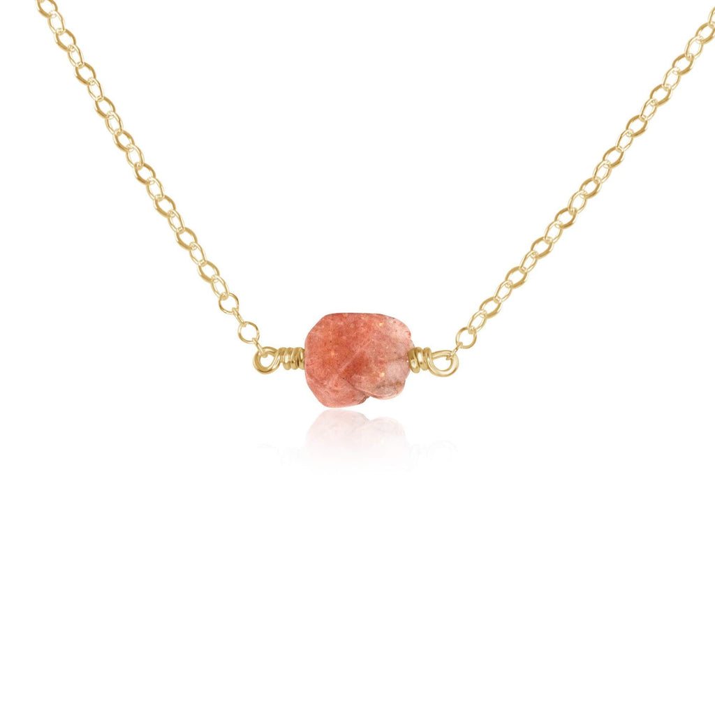 Tiny Raw Sunstone Crystal Nugget Necklace - Tiny Raw Sunstone Crystal Nugget Necklace - 14k Gold Fill - Luna Tide Handmade Crystal Jewellery