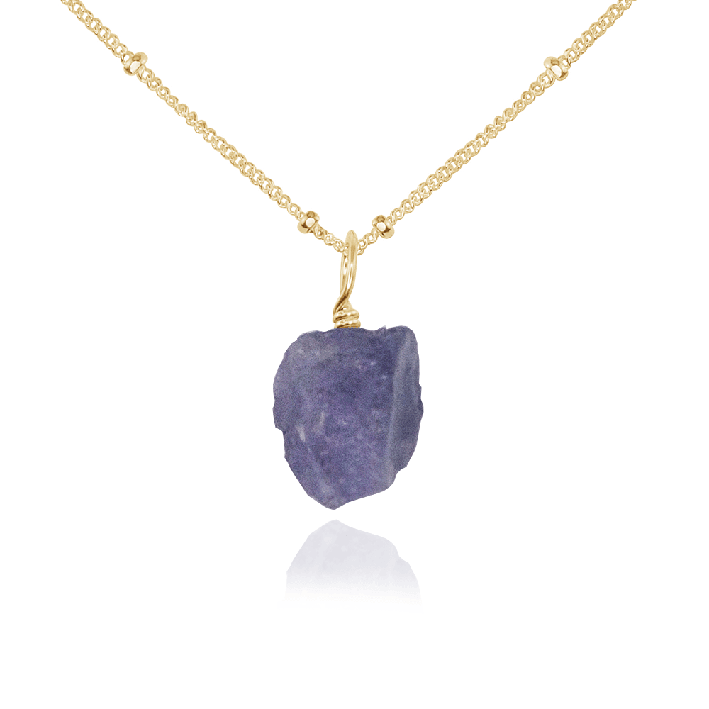 Tiny Raw Tanzanite Pendant Necklace - Tiny Raw Tanzanite Pendant Necklace - 14k Gold Fill / Satellite - Luna Tide Handmade Crystal Jewellery