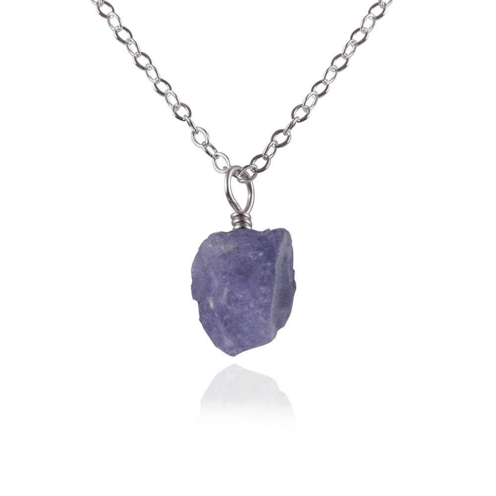 Tiny Raw Tanzanite Pendant Necklace - Tiny Raw Tanzanite Pendant Necklace - Stainless Steel / Cable - Luna Tide Handmade Crystal Jewellery