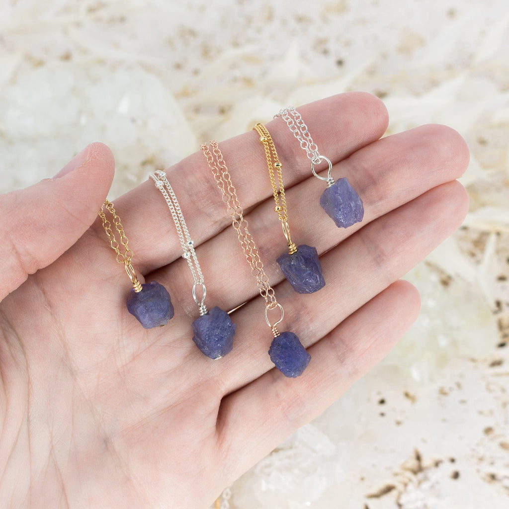 Tiny Raw Tanzanite Pendant Necklace - Tiny Raw Tanzanite Pendant Necklace - Sterling Silver / Cable - Luna Tide Handmade Crystal Jewellery