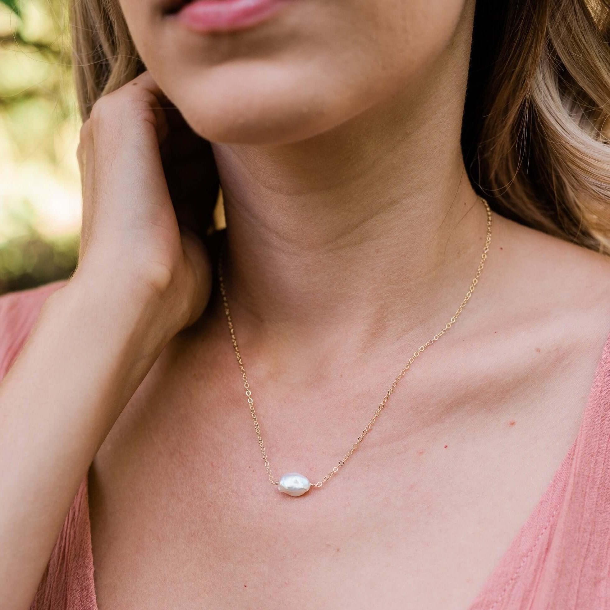 Tiny Raw White Freshwater Pearl Crystal Nugget Necklace - Tiny Raw White Freshwater Pearl Crystal Nugget Necklace - 14k Gold Fill - Luna Tide Handmade Crystal Jewellery