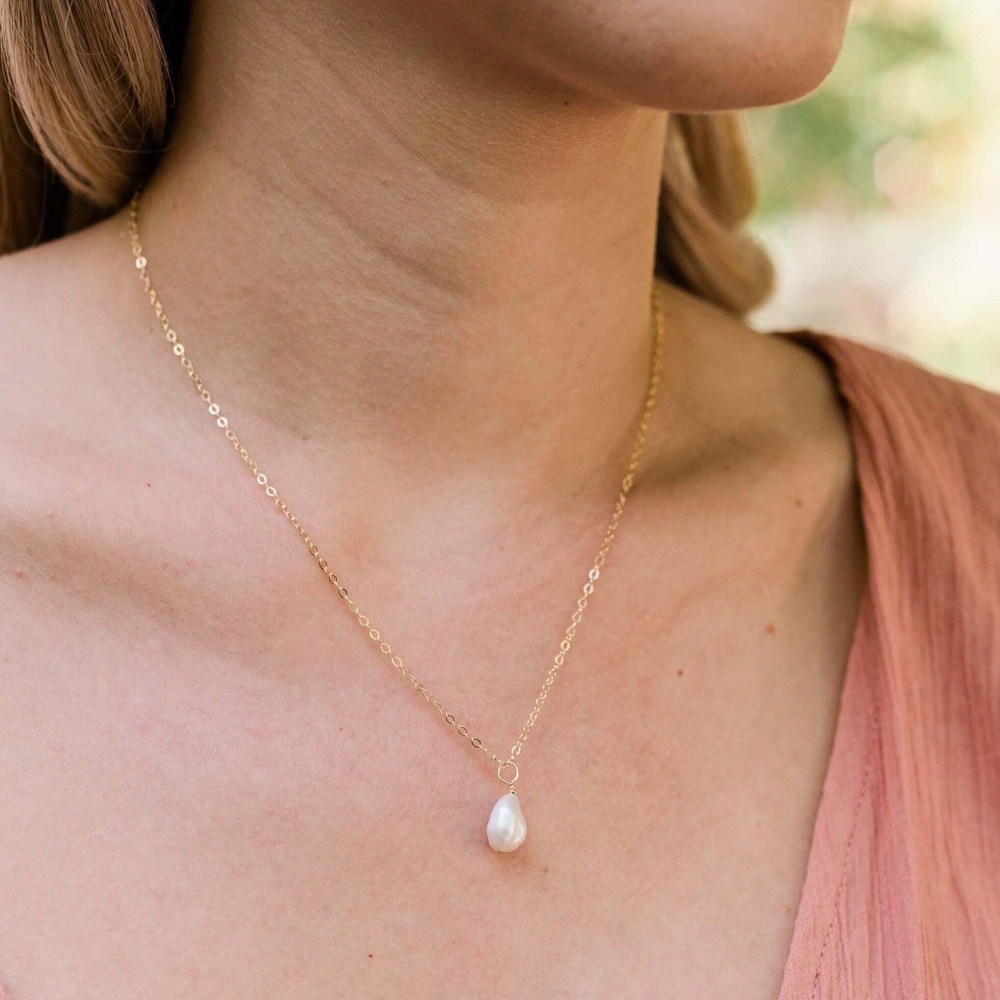 Tiny Raw White Freshwater Pearl Pendant Necklace - Tiny Raw White Freshwater Pearl Pendant Necklace - 14k Gold Fill / Cable - Luna Tide Handmade Crystal Jewellery