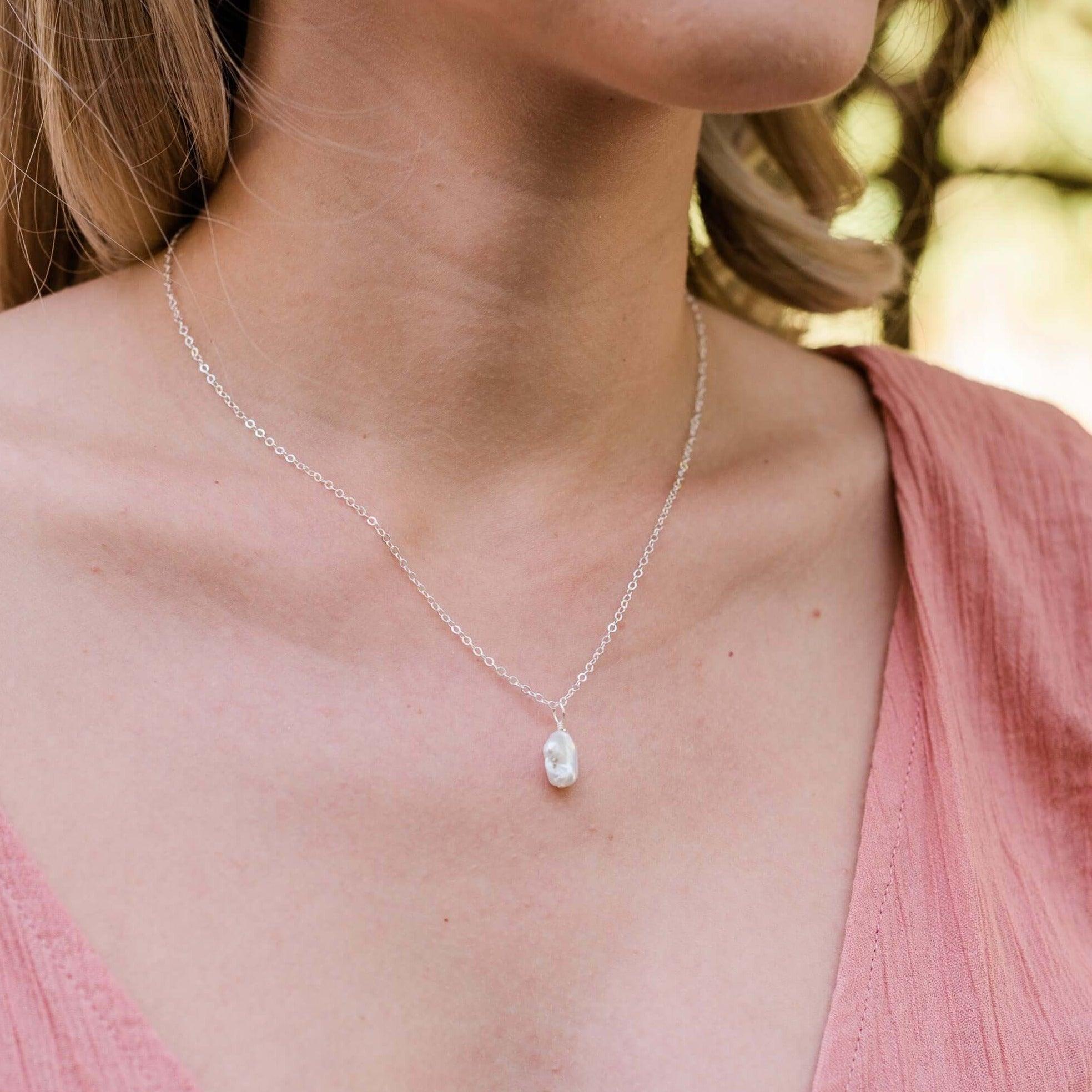 Tiny Raw White Freshwater Pearl Pendant Necklace - Tiny Raw White Freshwater Pearl Pendant Necklace - 14k Gold Fill / Cable - Luna Tide Handmade Crystal Jewellery