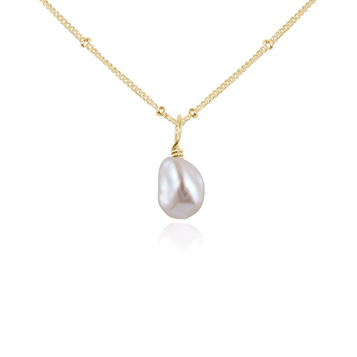 Tiny Raw White Freshwater Pearl Pendant Necklace - Tiny Raw White Freshwater Pearl Pendant Necklace - 14k Gold Fill / Satellite - Luna Tide Handmade Crystal Jewellery
