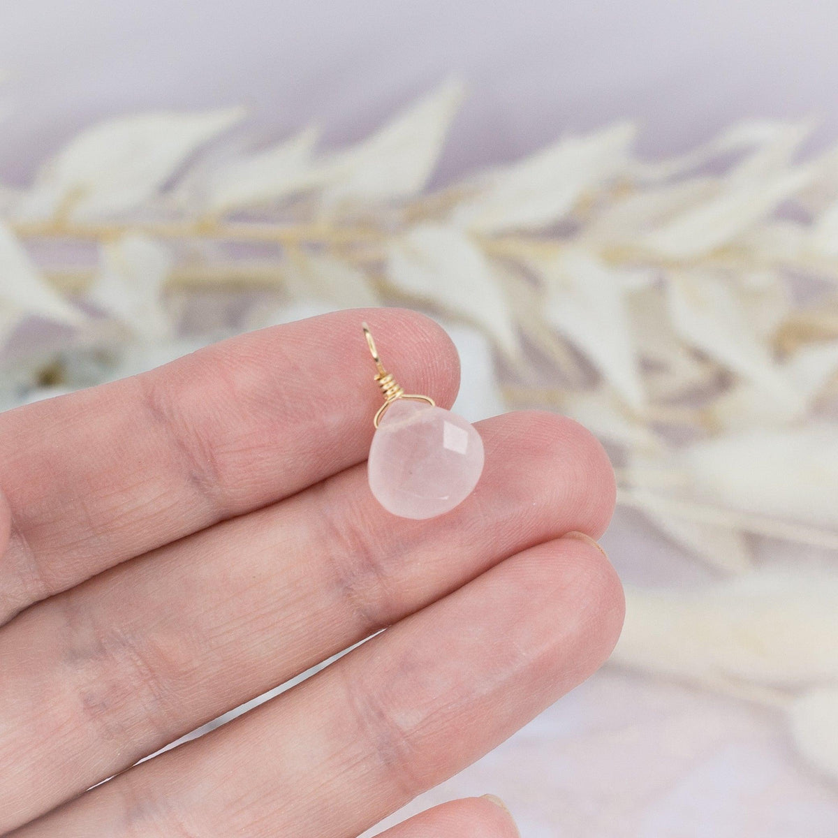 Tiny Rose Quartz Teardrop Gemstone Pendant - Tiny Rose Quartz Teardrop Gemstone Pendant - 14k Gold Fill - Luna Tide Handmade Crystal Jewellery