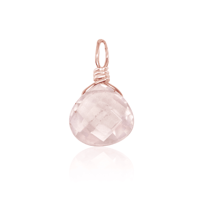 Tiny Rose Quartz Teardrop Gemstone Pendant - Tiny Rose Quartz Teardrop Gemstone Pendant - 14k Rose Gold Fill - Luna Tide Handmade Crystal Jewellery