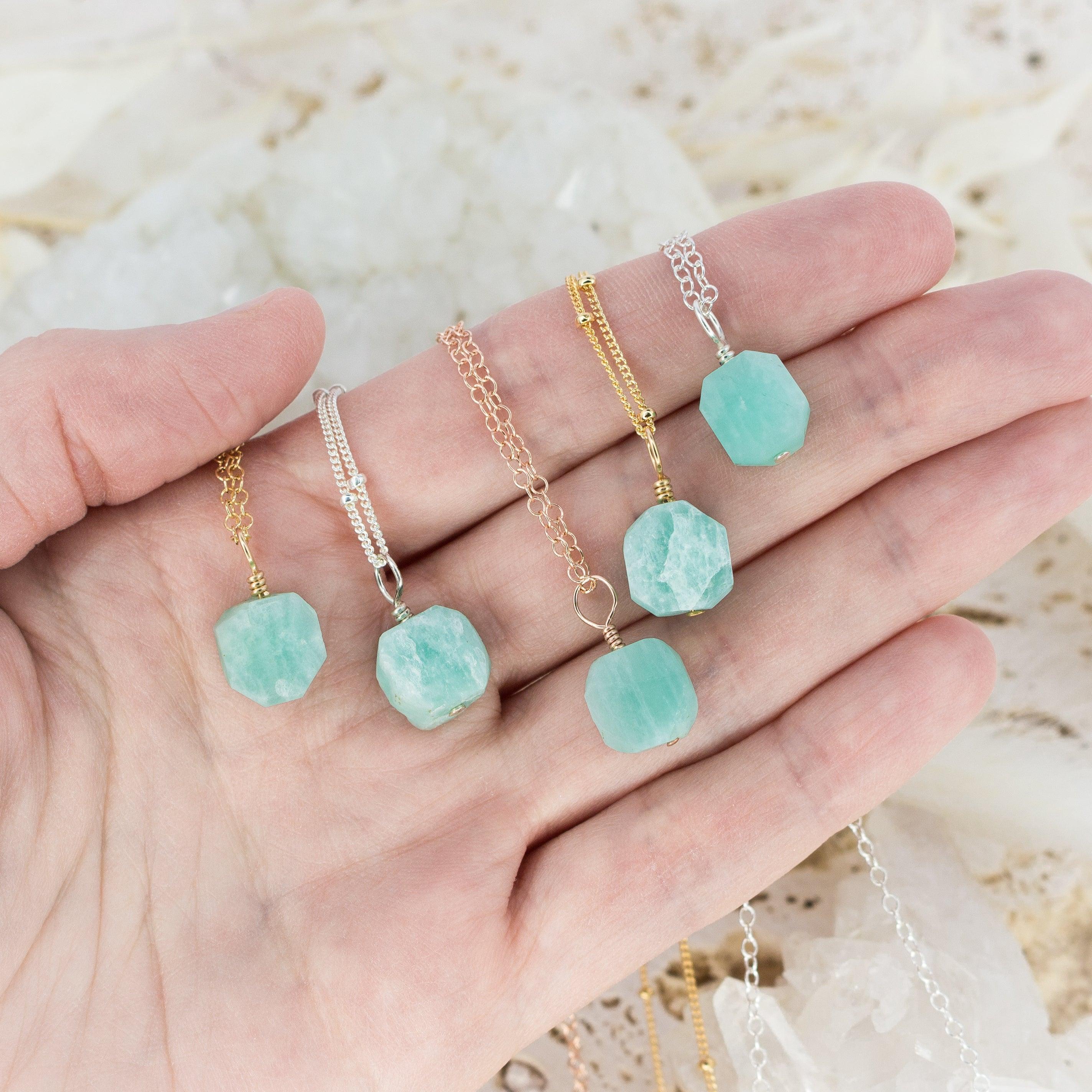 Tiny Rough Amazonite Gemstone Pendant Choker - Tiny Rough Amazonite Gemstone Pendant Choker - 14k Gold Fill / Cable - Luna Tide Handmade Crystal Jewellery