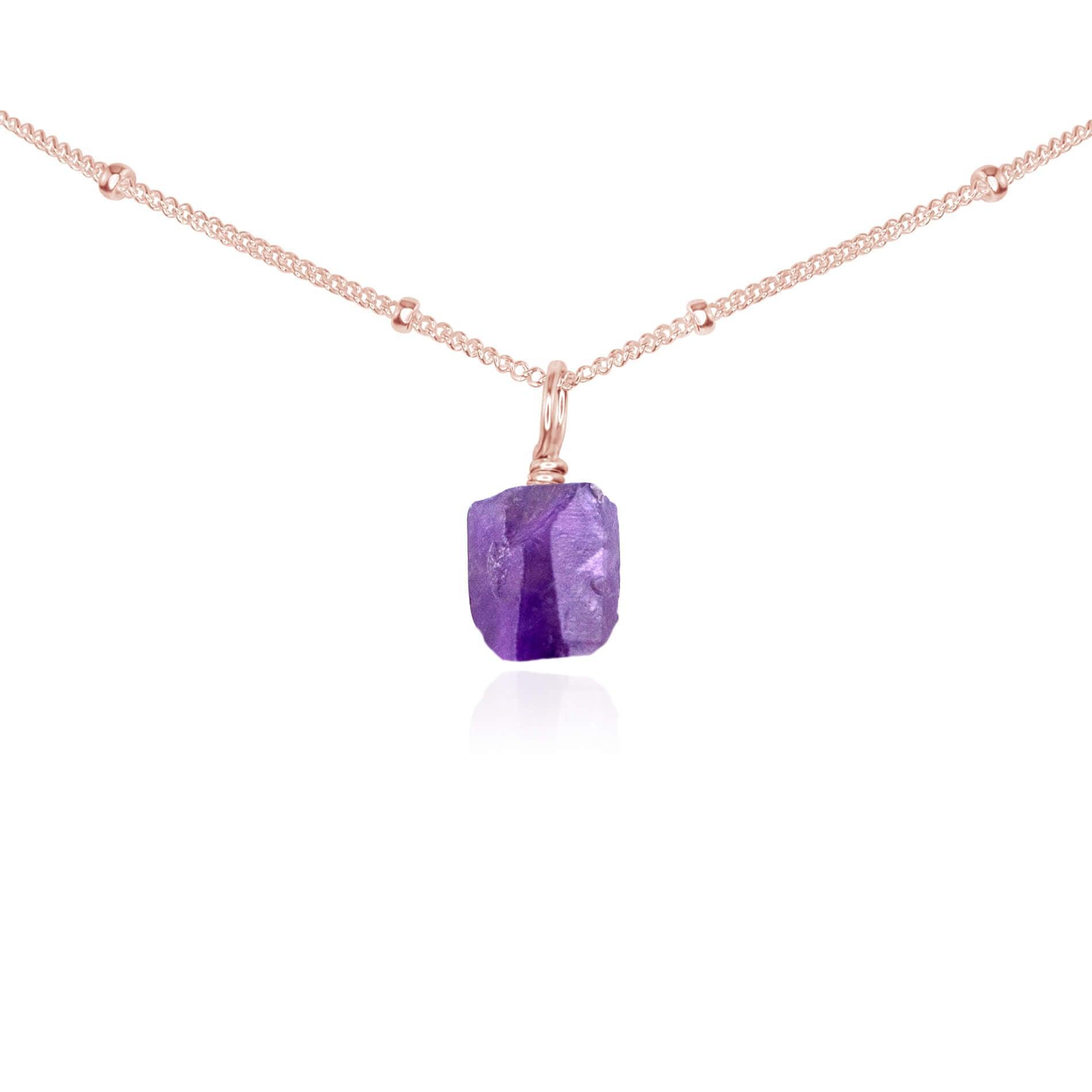 Tiny Rough Amethyst Gemstone Pendant Choker - Tiny Rough Amethyst Gemstone Pendant Choker - 14k Rose Gold Fill / Satellite - Luna Tide Handmade Crystal Jewellery