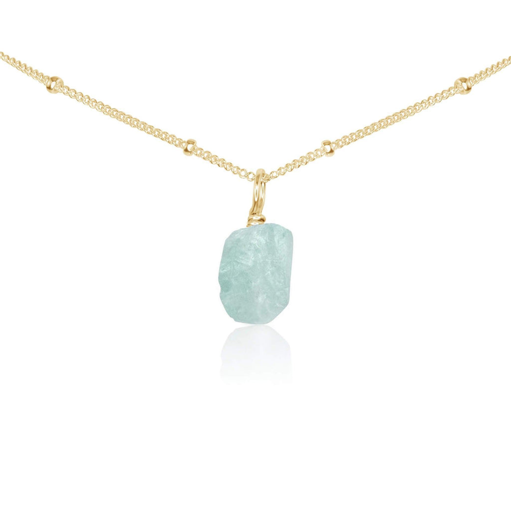 Tiny Rough Aquamarine Gemstone Pendant Choker - Tiny Rough Aquamarine Gemstone Pendant Choker - 14k Gold Fill / Satellite - Luna Tide Handmade Crystal Jewellery
